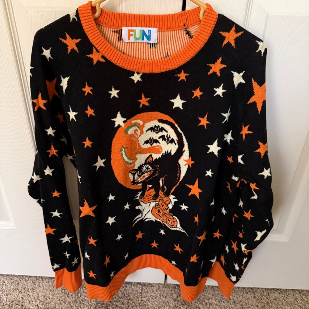 Cute Halloween Ugly Sweater 100% Cotton Black Cat Sweater Unisex Large shirt